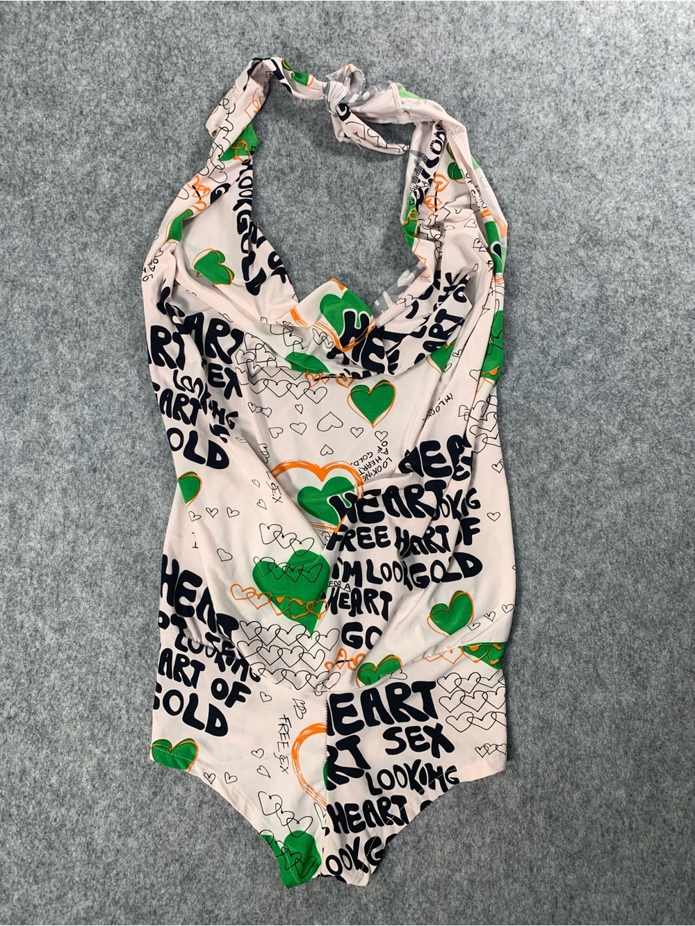 Rear Sleeveless Heart Print Halter Bodysuit / swimsuit